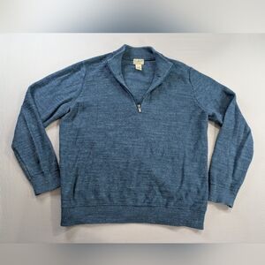L.L. Bean Sweater Men's L Blue Sunwashed Textured Cotton Sweater 1/4 Zip